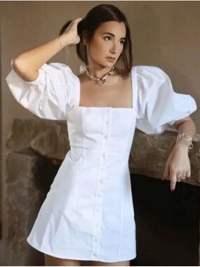 DANIELLE BERNSTEIN White Puff-Sleeve Square-Neck Mini Dress size 6